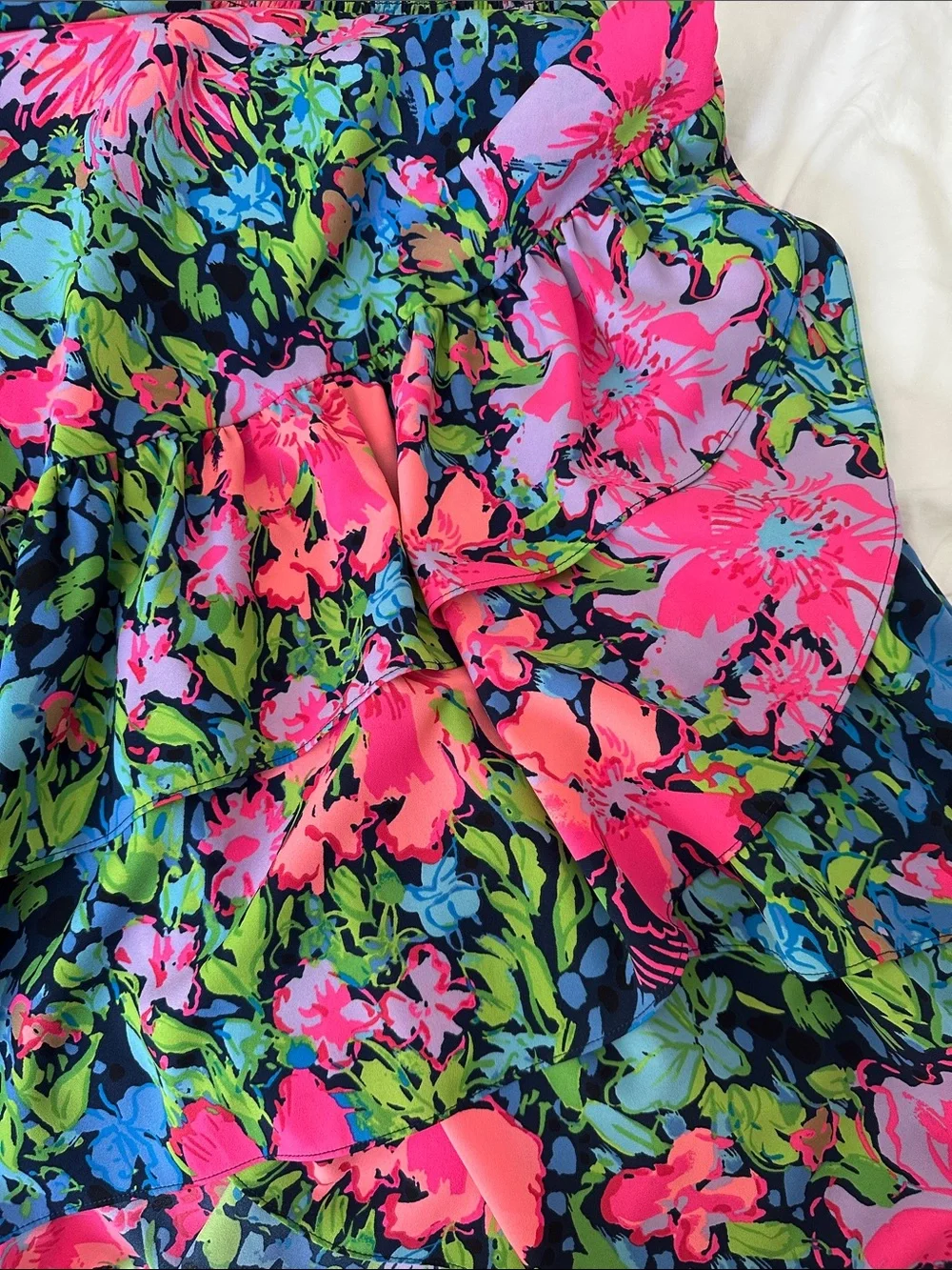 Lilly Pulitzer Floral Pink & Green V-Neck Long Sleeve Midi Dress, Size M